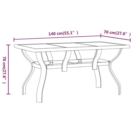 Tuintafel 140x70x70 cm staal en glas zwart 8720286849941 6