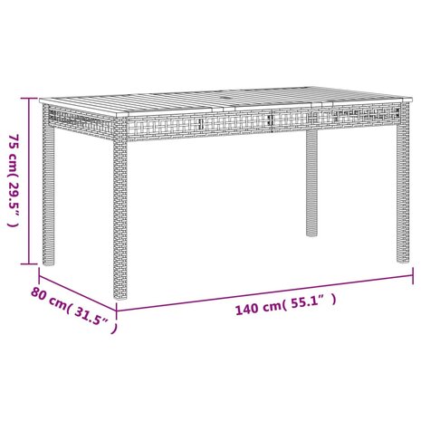 Tuintafel 140x80x75 cm poly rattan en acaciahout zwart 8721012308121 8