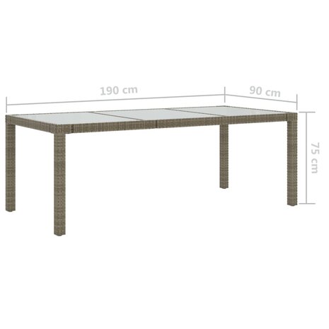 Tuintafel 190x90x75 cm gehard glas en poly rattan grijs 8720286666500 5