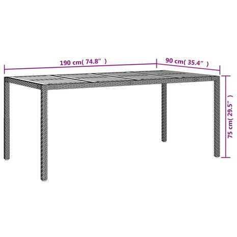 Tuintafel 190x90x75 cm poly rattan en acaciahout zwart 8720286666586 6