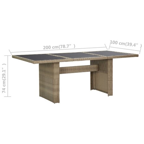 Tuintafel 200x100x74 cm glas en poly rattan bruin 8720286065792 6