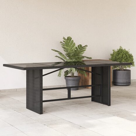 Tuintafel met glazen blad 190x80x74 cm poly rattan zwart 8721012264045 1