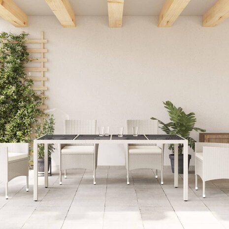 Tuintafel met glazen blad 190x90x75 cm poly rattan wit 8721012451438 3