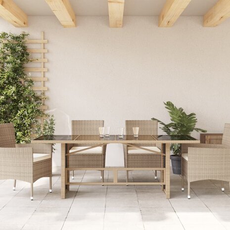 Tuintafel met glazen blad 190x80x74 cm poly rattan beige 8721012264076 3