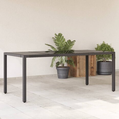 Tuintafel met glazen blad 190x90x75 cm poly rattan zwart 8721012332898 1