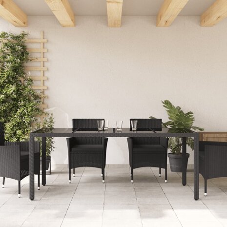 Tuintafel met glazen blad 190x90x75 cm poly rattan zwart 8721012332898 3