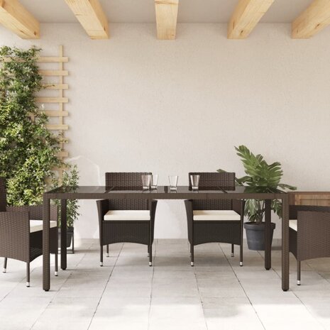 Tuintafel met glazen blad 190x90x75 cm poly rattan bruin 8721012332904 3