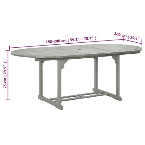 Tuintafel 200x100x75 cm massief acaciahout grijs 8719883762517 7