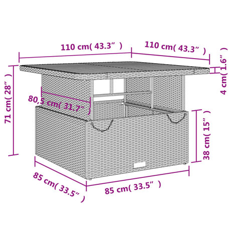 Tuintafel 110x110x71 cm poly rattan en acaciahout grijs 8721012449466 11