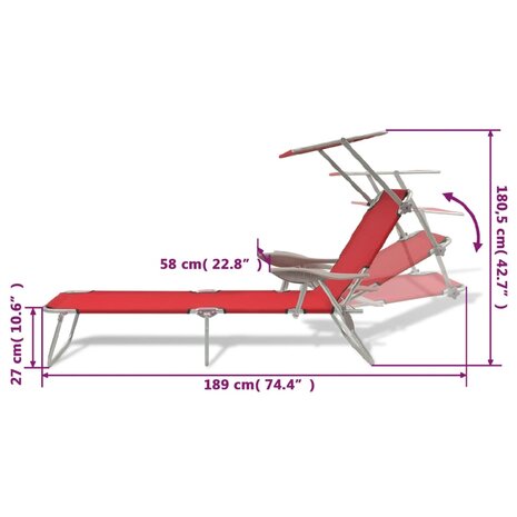 Ligbed met luifel staal rood 8718475505235 7