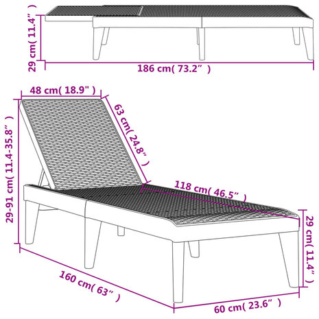 Ligbed 186x60x29 cm polypropeen grijs 8720845889203 10