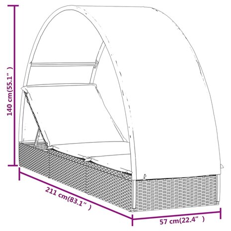 Ligbed met rond dak 211x57x140 cm poly rattan grijs 8720845670740 11