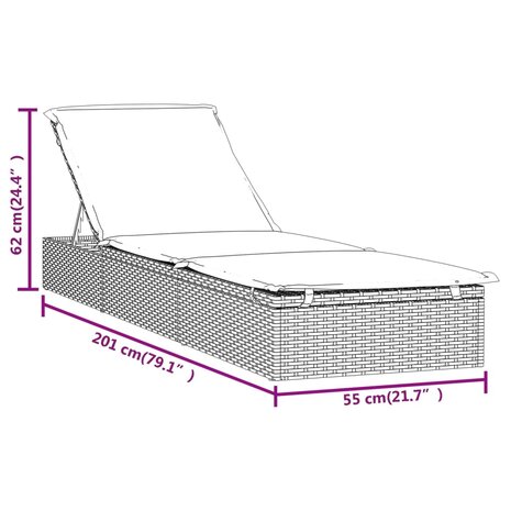 Ligbed met kussen 1 st 201x55x62 cm poly rattan zwart 8720845670634 10