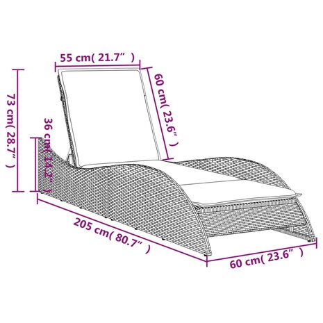 Ligbed met kussen 60x205x73 cm poly rattan lichtgrijs 8721012449084 9