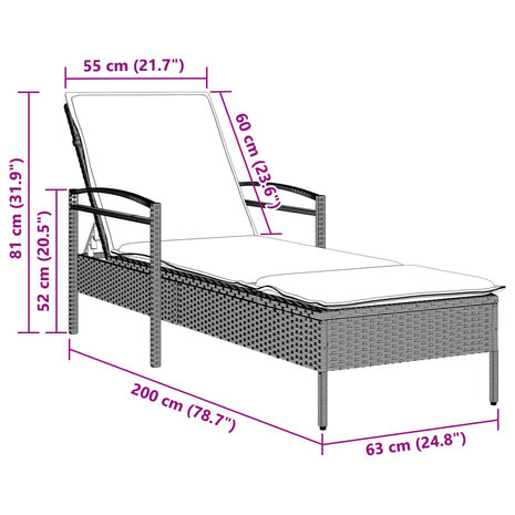 Ligbed met kussen 63x200x81 cm poly rattan lichtgrijs 8721012449299 9