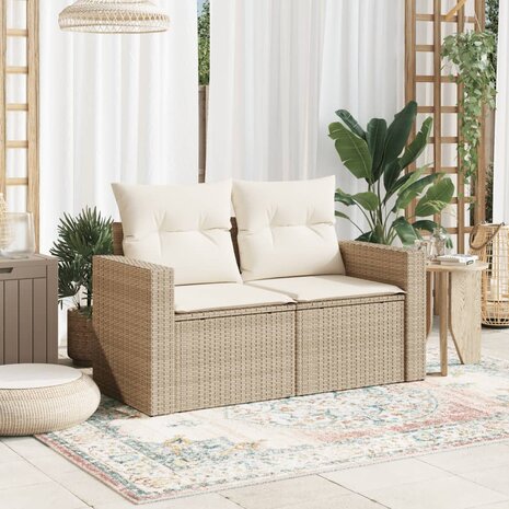 Tuinbank 2-zits met kussens poly rattan beige 8721012334632 3