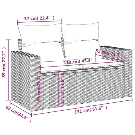 Tuinbank 2-zits met kussens poly rattan beige 8721012334632 11