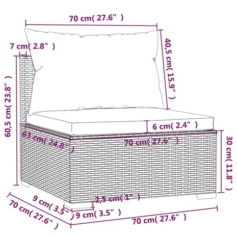 Tuinmiddenbank met kussens poly rattan bruin 8720286698082 7