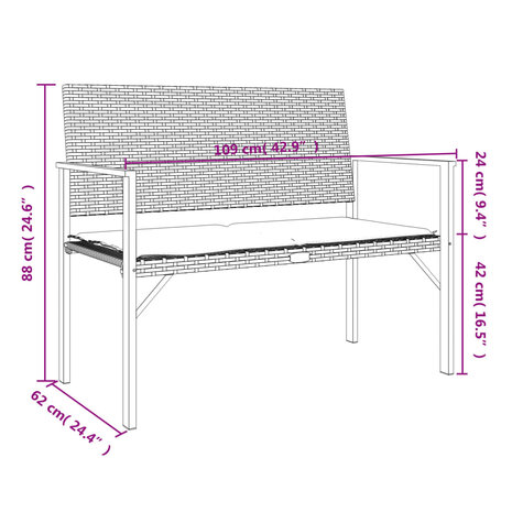 Tuinbank 2-zits met kussen poly rattan zwart 8720845787189 9