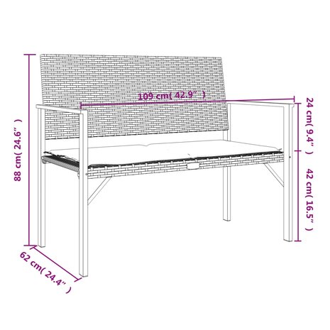 Tuinbank 2-zits met kussen poly rattan grijs 8720845787196 9