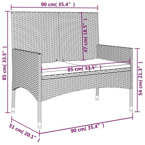 Tuinbank 2-zits met kussens poly rattan bruin 8720845654054 9