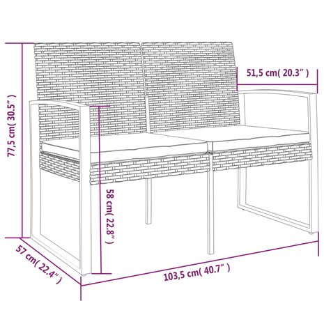 Tuinbank 2-zits met kussens polypropeen rattan zwart 8720845758653 7