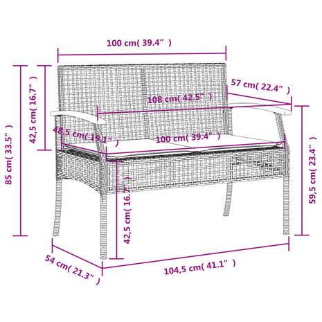 Tuinbank met kussen poly rattan en acaciahout grijs 8721012307926 10