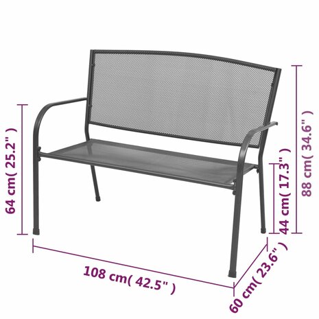 Tuinbank 108 cm staal en mesh antraciet 8718475503378 6