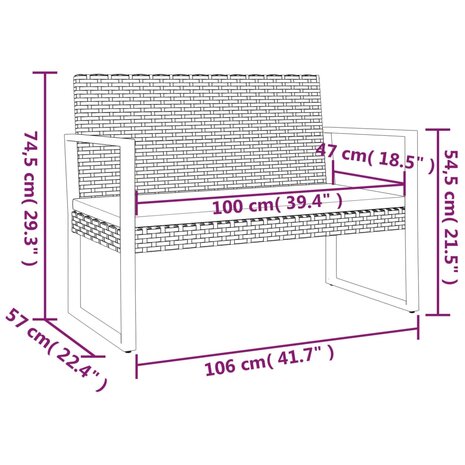 Tuinbank met kussens 106 cm poly rattan zwart 8720845730178 7