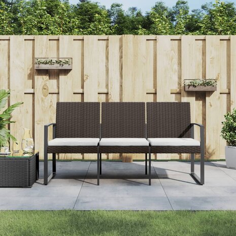 Tuinbank 3-zits met kussens polypropeen rattan bruin 8720845758691 1