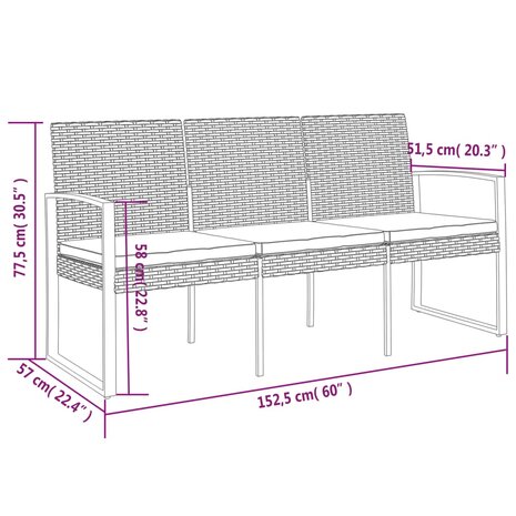 Tuinbank 3-zits met kussens polypropeen rattan zwart 8720845758684 7