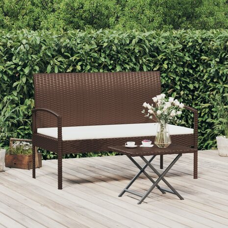 Tuinbank met kussen 105 cm poly rattan bruin 8720845717889 1