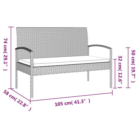 Tuinbank met kussen 105 cm poly rattan bruin 8720845717889 8