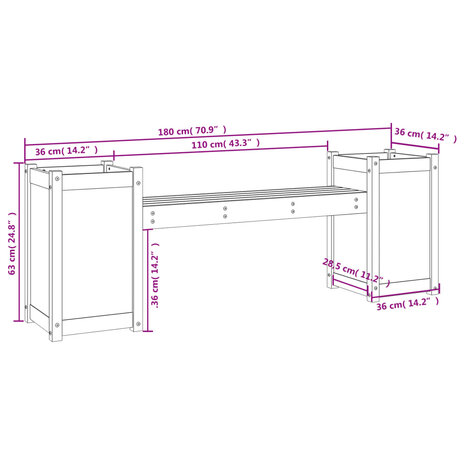 Bankje met plantenbakken 180x36x63 cm grenenhout 8720845809195 9