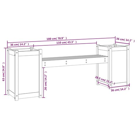 Bankje met plantenbakken 180x36x63 cm grenenhout douglas 8720845809249 9