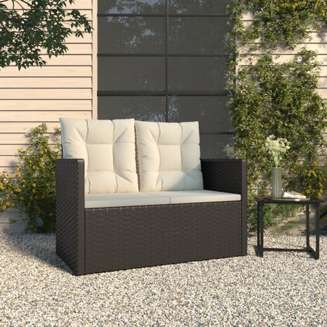 Tuinbank met kussens 105 cm poly rattan zwart 8720845730109 1