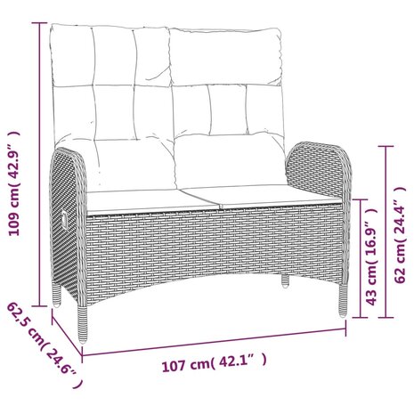 Tuinbank verstelbaar met kussens 107 cm poly rattan zwart 8720845679569 7