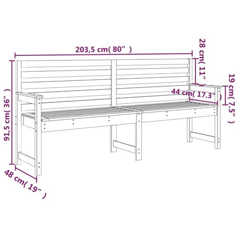 Tuinbank 203,5x48x91,5 cm massief grenenhout grijs 8720845691929 7