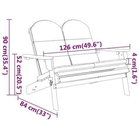 Tuinbank Adirondack met kussens 126 cm massief acaciahout 8720845717513 8