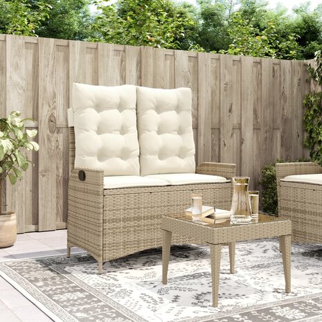 Tuinbankje verstelbaar met kussens poly rattan beige 8721012450561 1