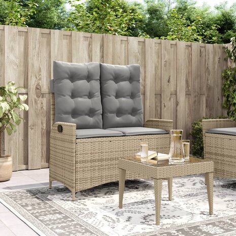 Tuinbankje verstelbaar met kussens poly rattan beige 8721012450578 1