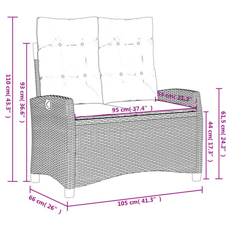 Tuinbankje verstelbaar met kussens poly rattan grijs 8721012450455 10