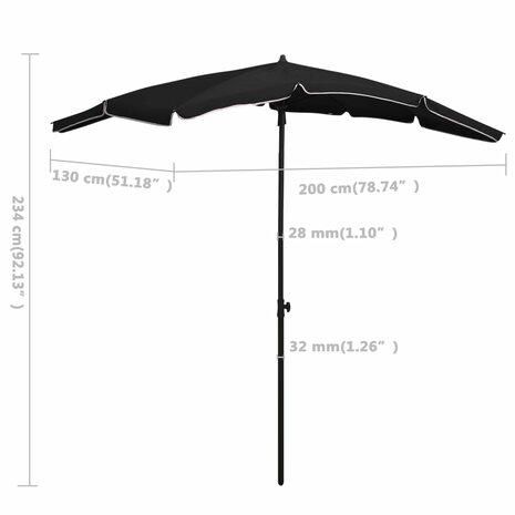 Parasol met paal 200x130 cm zwart 8720286205167 6