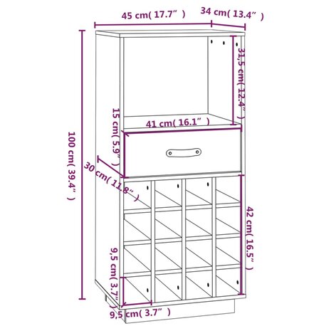 Wijnkast 45x34x100 cm massief grenenhout 8720845556006 9