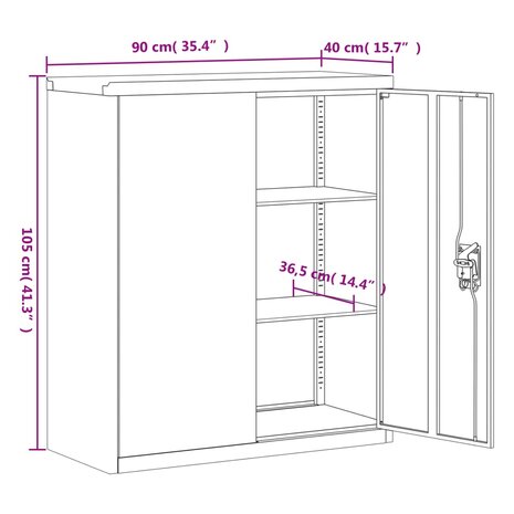 Archiefkast 90x40x105 cm staal antracietkleurig en wit 8720845889623 11