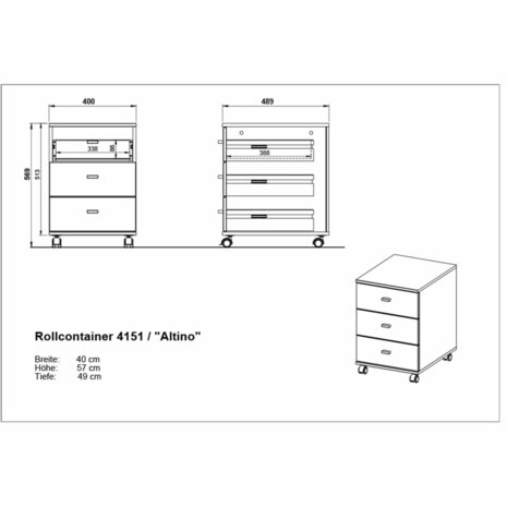 Germania Dossierkast op wieltjes Altino 40x48,9x56,9 cm eikenkleur wit 4005949415171 7