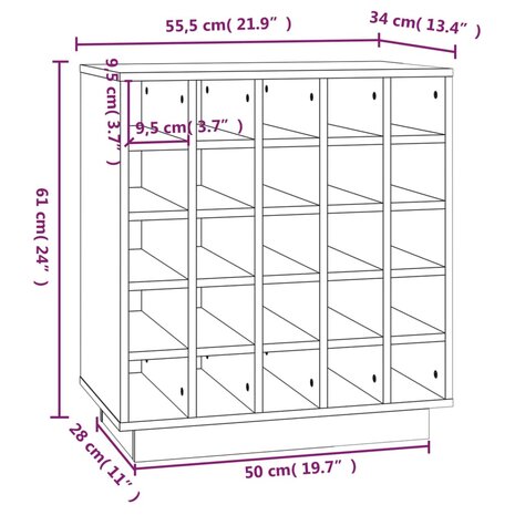 Wijnkast 55,5x34x61 cm massief grenenhout zwart 8720845555993 8