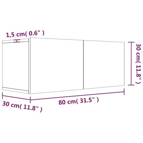 Tv-meubel 80x30x30 cm bewerkt hout grijs sonoma eikenkleurig 8720286976777 9