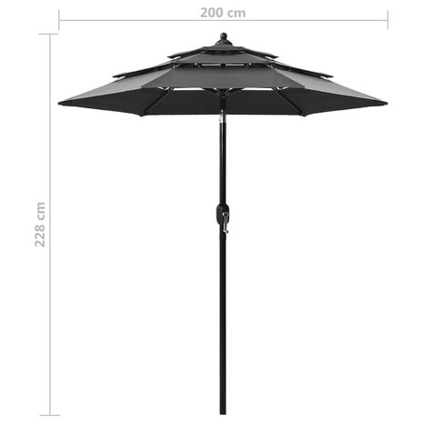 Parasol 3-laags met aluminium paal 2 m antracietkleurig 8720286165362 8