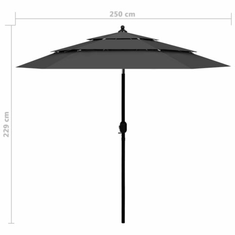 Parasol 3-laags met aluminium paal 2,5 m antracietkleurig 8720286165447 8